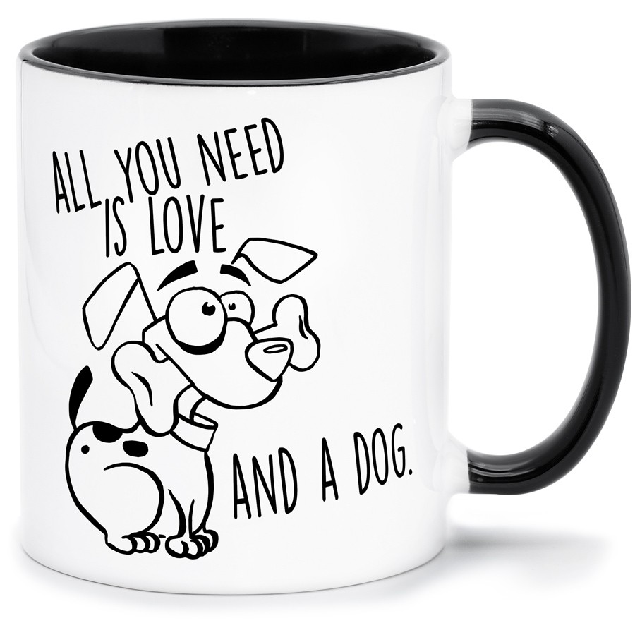 ALL YOU NEED IS LOVE AND A DOG Küche & Wohnen Tassen, T-Shirts mit Katzen und Hundemotiven